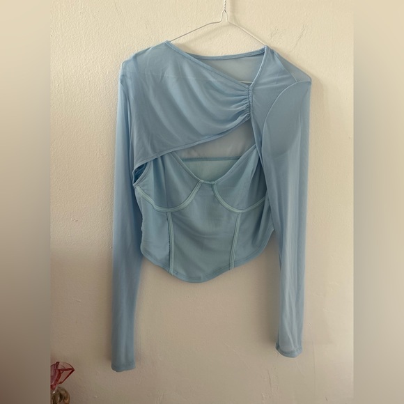 SHEIN - Sheer Mesh Ruched Yoke Peekaboo Front Bustier Top - Large - Picture 13 of 15